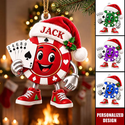 Custom Poker Chip Wooden Ornament - Personalized Christmas Keepsake Gift for Card Players