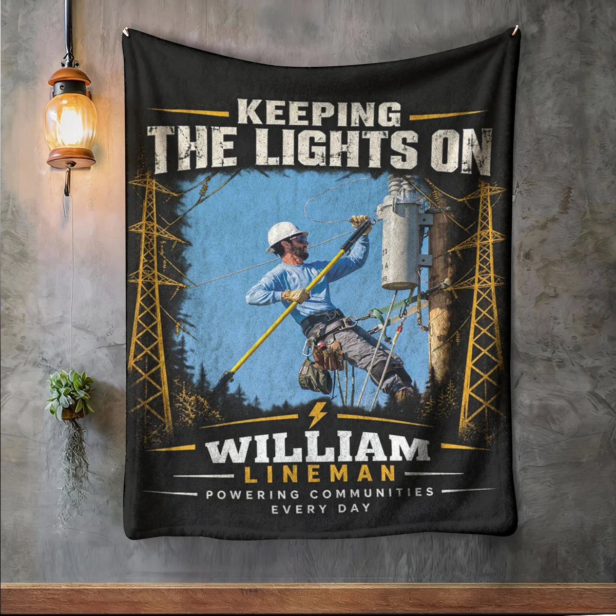 Keeping The Lights On Personalized Lineman Blanket - Custom Power Line Worker Photo Fleece Gift
