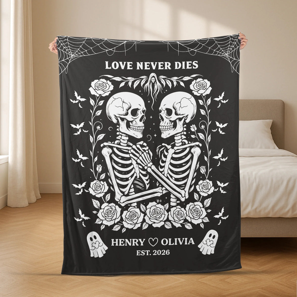 "Till Death Do Us Part" Personalized Skeleton Couple Blanket - Custom Anniversary & Wedding Gift for Couples