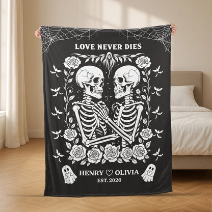"Till Death Do Us Part" Personalized Skeleton Couple Blanket - Custom Anniversary & Wedding Gift for Couples