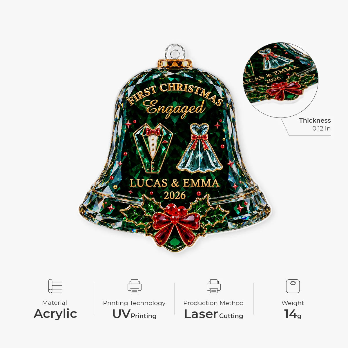 First Christmas As Mr & Mrs Personalized Bell Acrylic Ornament - Custom Couple Gift