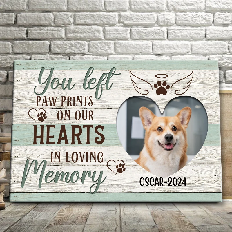 You Left Paw Prints On Our Hearts - Personalized Dog Memorial Canvas / Poster Wall Art
