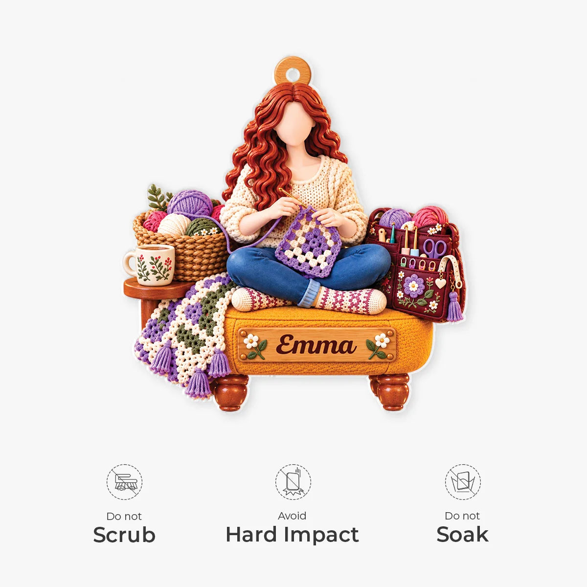 Personalized Crochet Girl Acrylic Ornament - Custom Name Keepsake Gift for Crafters