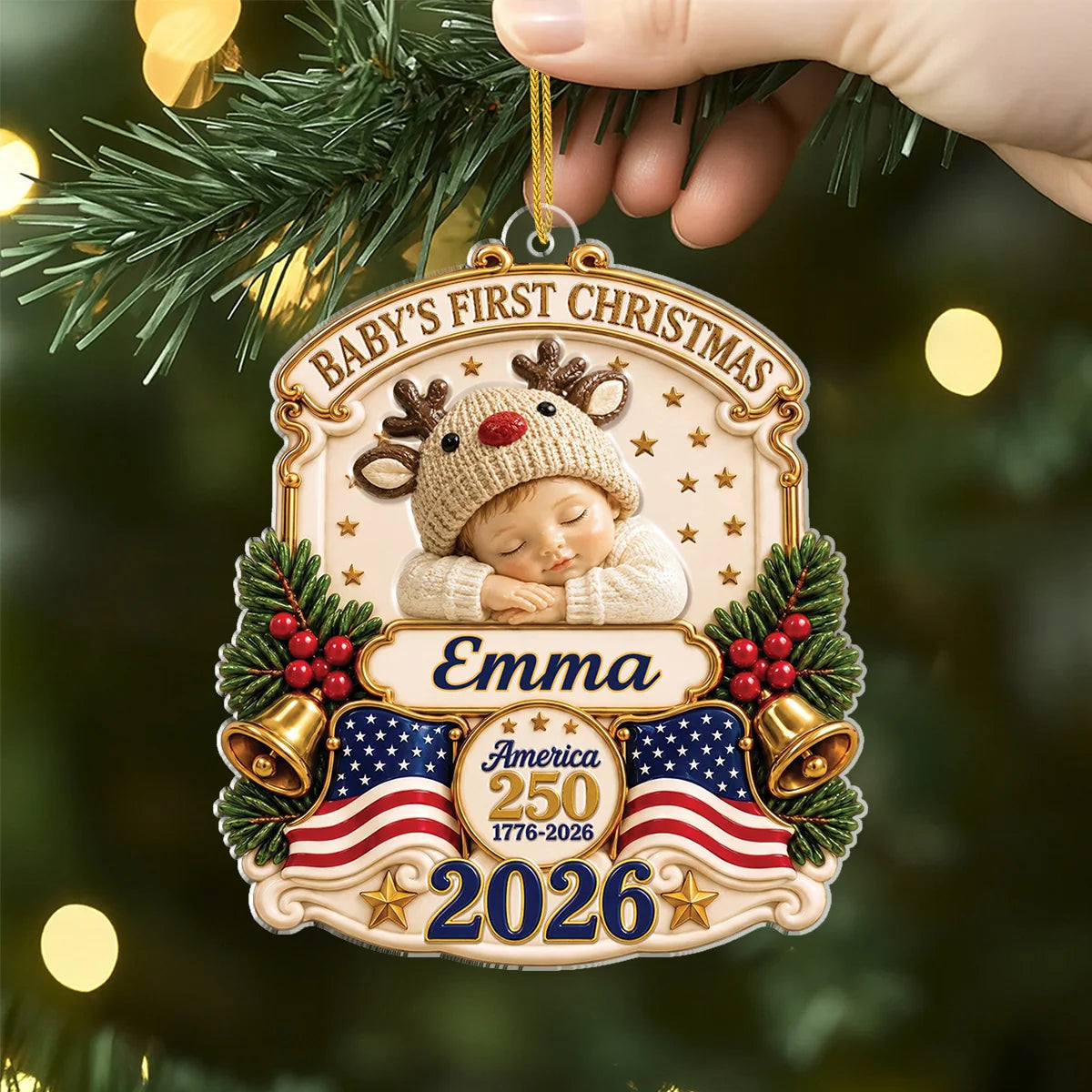 Baby's First Christmas 2026 America 250 - Personalized Acrylic Ornament for Newborns