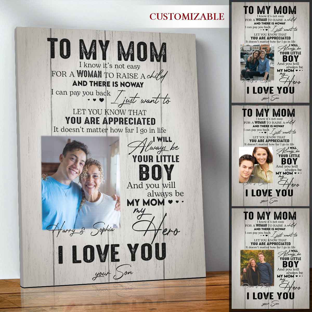 "To My Mom You Are Appreciated" Personalized Canvas / Poster - Custom Photo & Name Gift for Mom from Son