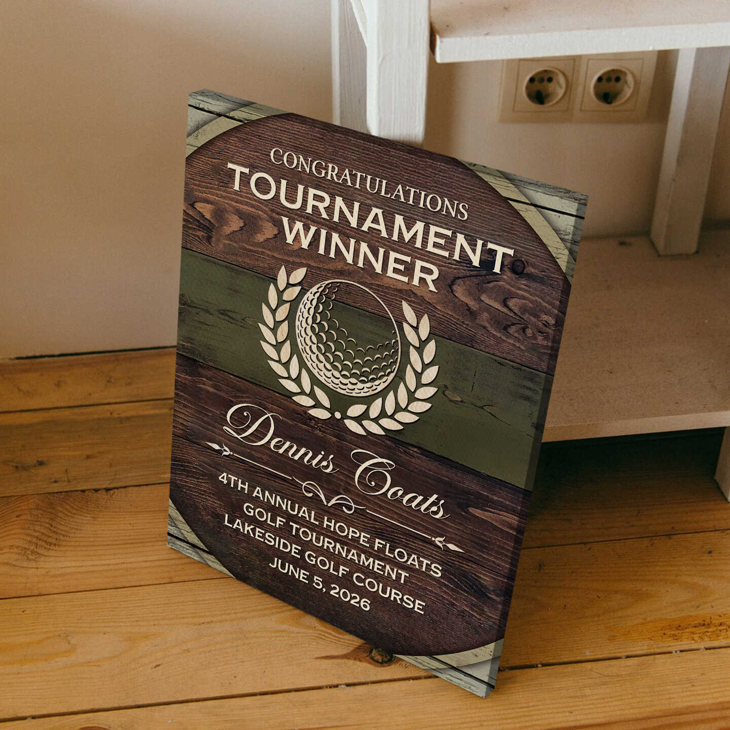 Congratulations Tournament Winner Personalized Golf Award Plaque Canvas / Poster - Custom Golfer Trophy Wall Art