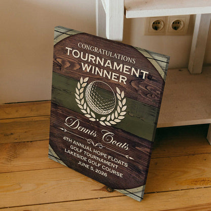 Congratulations Tournament Winner Personalized Golf Award Plaque Canvas / Poster - Custom Golfer Trophy Wall Art