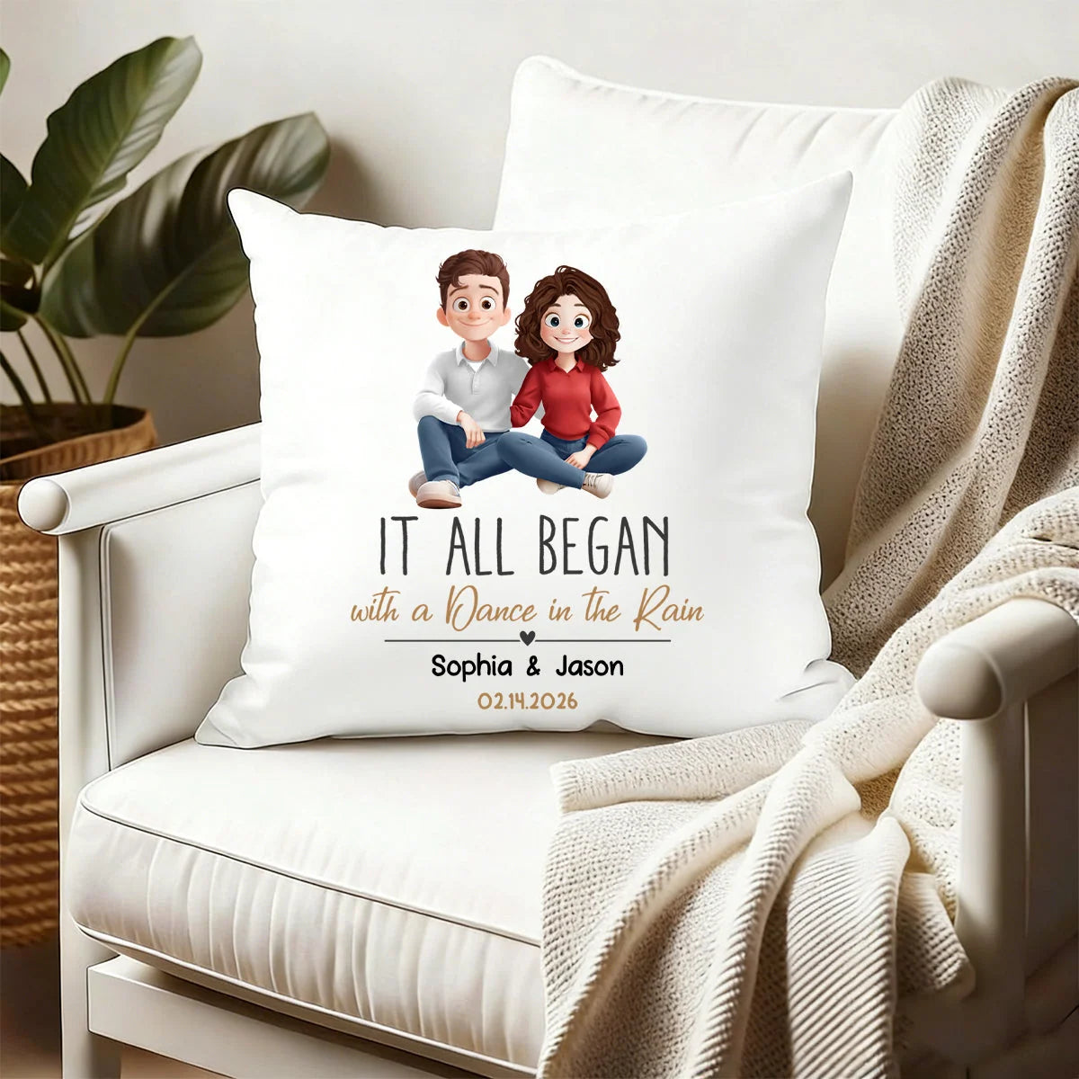 "It All Began" Personalized Couple Pillow - Custom Anniversary Keepsake Gift for Husband Wife
