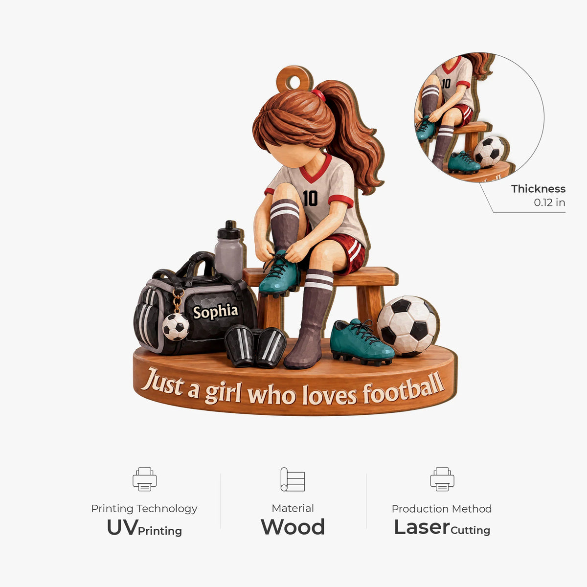 Just A Girl Who Loves Football - Personalized Wooden Ornament for Daughter Kids