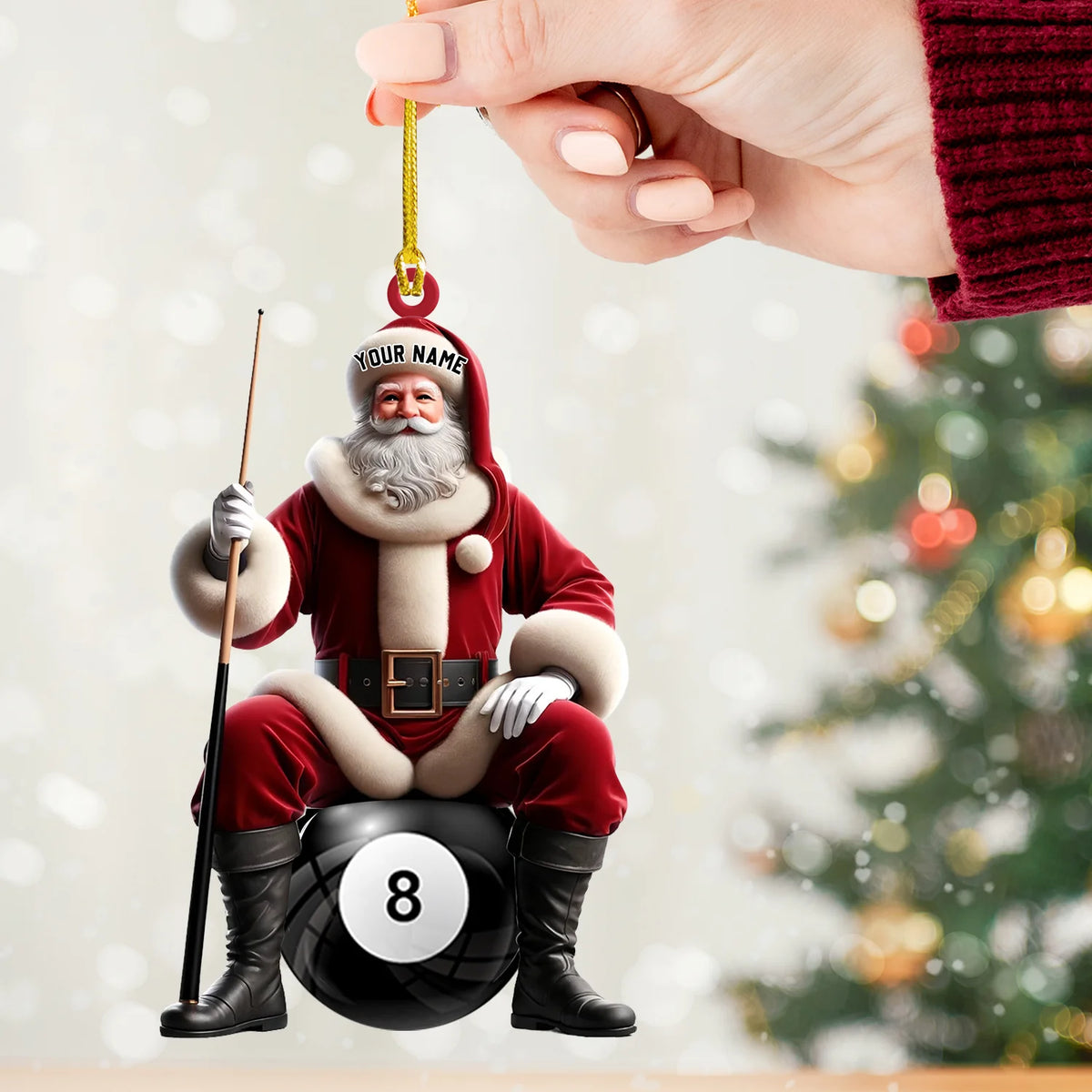 Personalized Santa Pool Player Acrylic Ornament - Custom Billiard Christmas Ornament for Pool Lovers