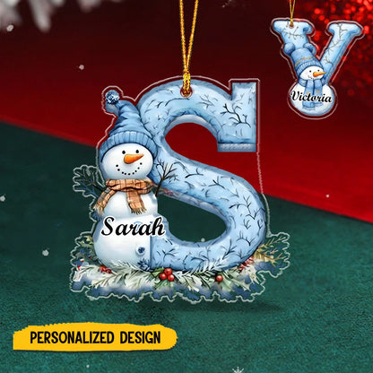Personalized Alphabet Snowman Christmas Acrylic Ornament - Custom Name Letter Keepsake Gift
