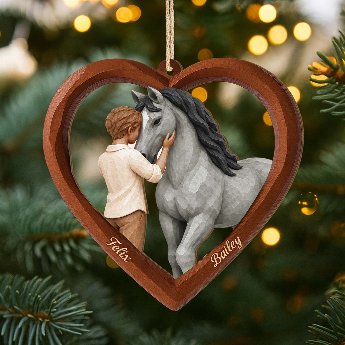 Personalized Horse Lover Wooden Heart Ornament - Custom Keepsake Christmas Decor Gift for Daughter
