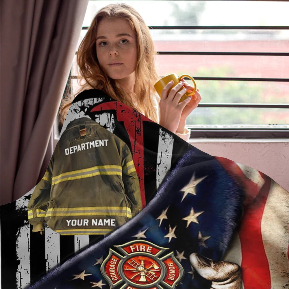 Firefighter Armor Courage Honor Personalized Blanket - Custom Name Keepsake Gift for Fireman