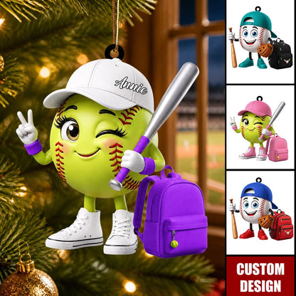 Personalized Baseball & Softball Mascot Ornament - Custom Name Keepsake Gift for Young Players