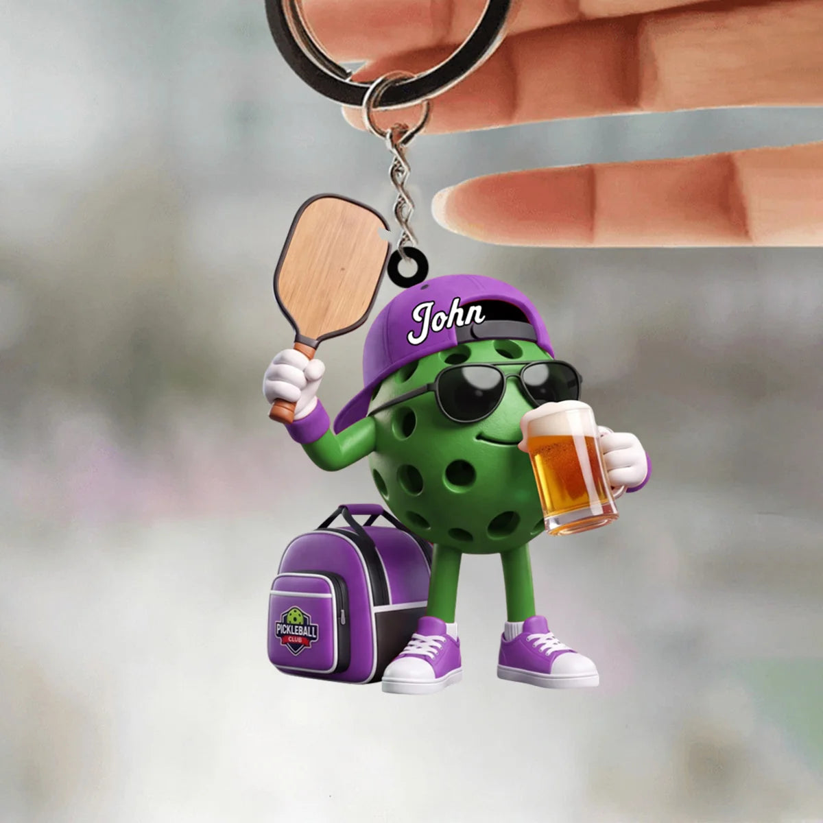 Personalized Pickleball Mascot Keychain - Custom Name Gift for Pickleball Players