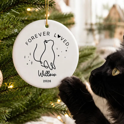 Forever Loved Personalized Cat Memorial Ceramic Ornament - Custom Pet Loss Keepsake Gift for Cat Lovers