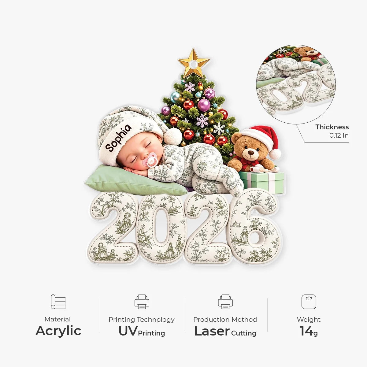 Custom Sleeping Baby Christmas Ornament - Personalized Baby First Christmas Keepsake