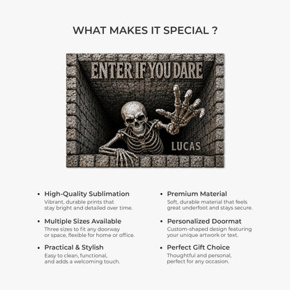 "Enter If You Dare" Skeleton Personalized Doormat - Custom Halloween Fall Decor for Family