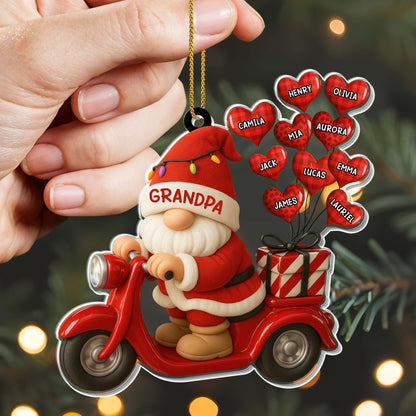 Grandpa Santa On Scooter Personalized Acrylic Ornament - Custom Christmas Keepsake for Grandparent