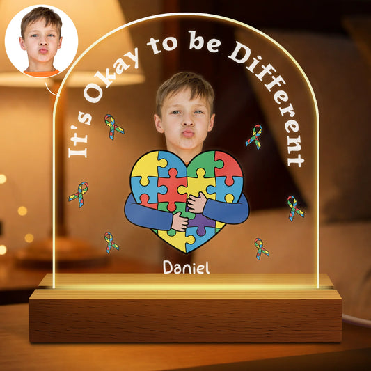 "It's Okay to be Different" Personalized Photo LED Night Light - Custom Autism Awareness Gift  for Kids