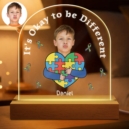 "It's Okay to be Different" Personalized Photo LED Night Light - Custom Autism Awareness Gift  for Kids