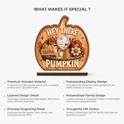 Hey There Pumpkin Custom Fall Wooden Plaque - Personalized Autumn Decor Keepsake Gift