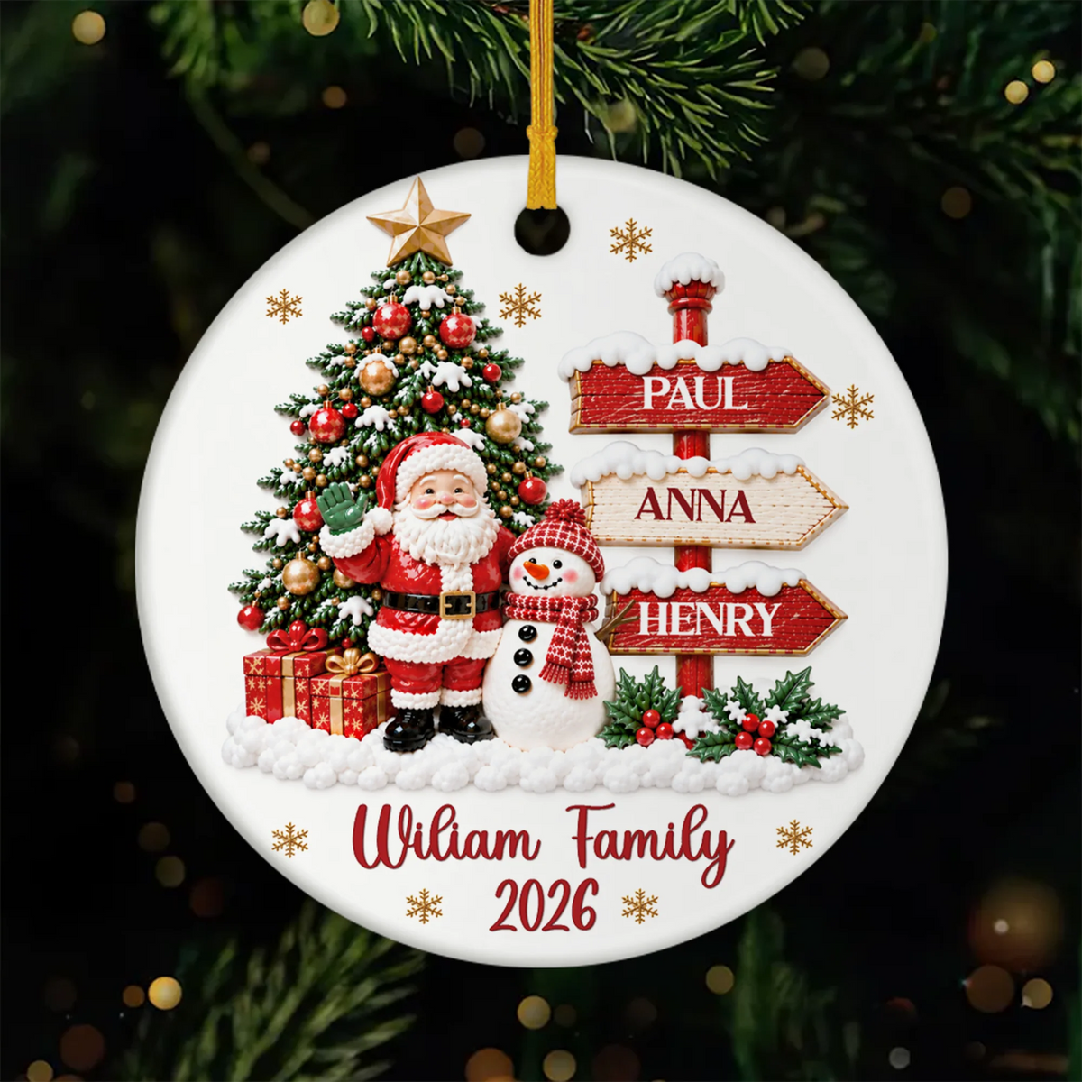 Personalized Family Christmas Ceramic Ornament - Custom Santa Tree Holiday Keepsake