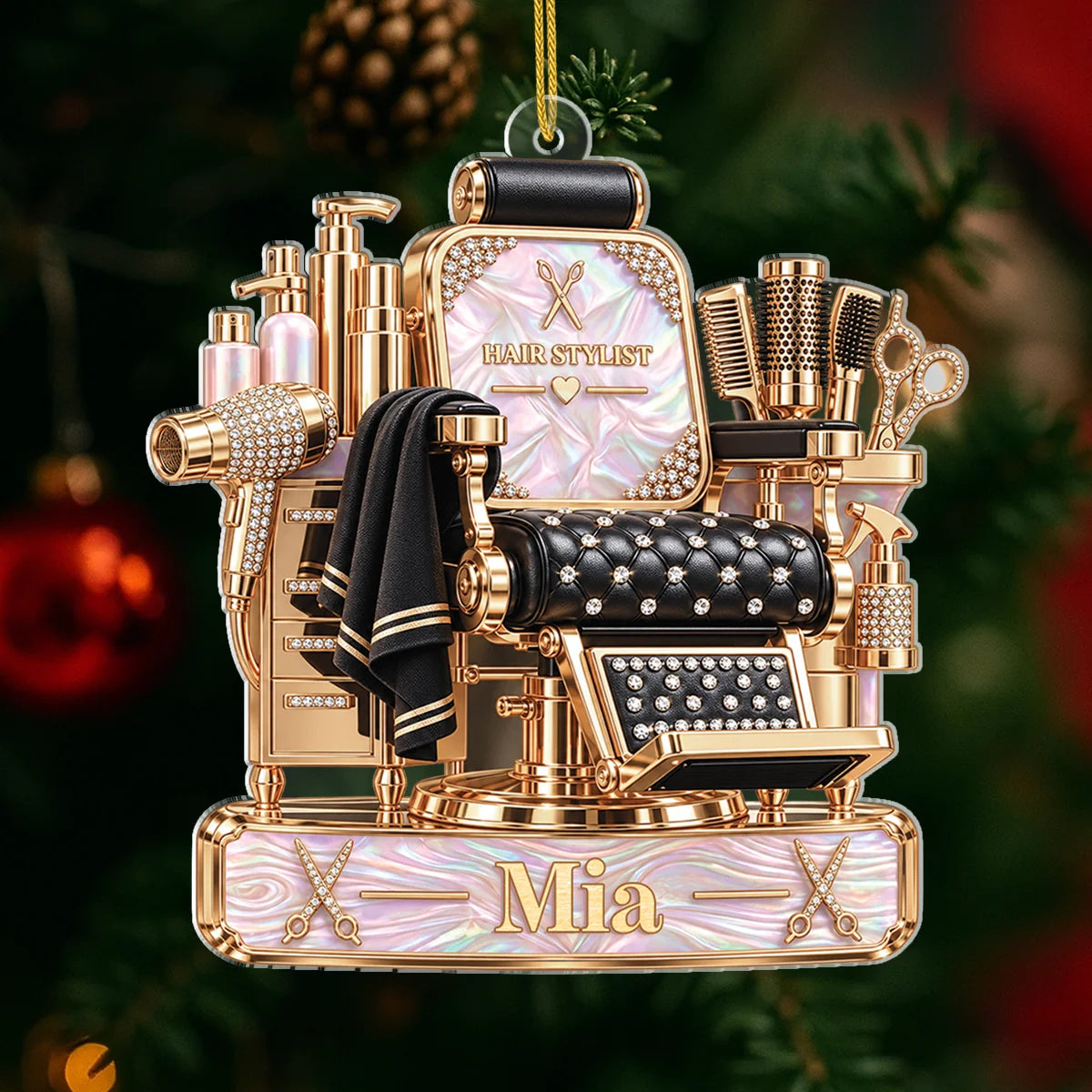 Hair Stylist Chair Personalized Acrylic Ornament - Custom Name Hairdresser Gift