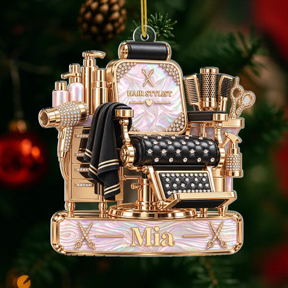 Hair Stylist Chair Personalized Acrylic Ornament - Custom Name Hairdresser Gift