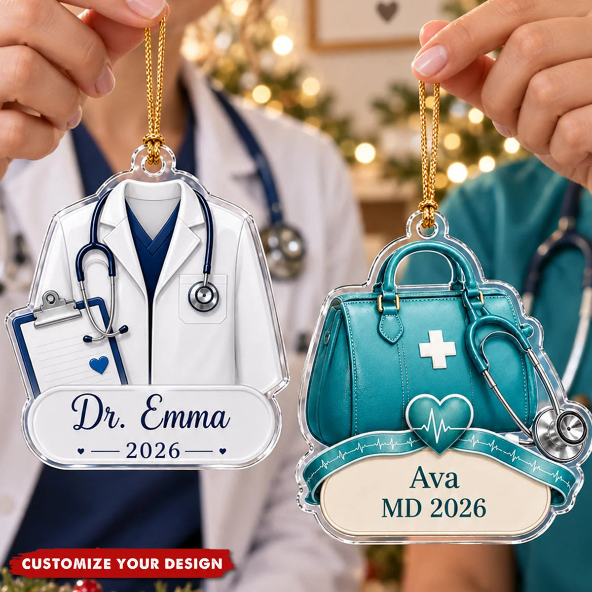 Personalized Doctor Ornament Custom Lab Coat Acrylic Keepsake - Nurse Graduation and Christmas Gift