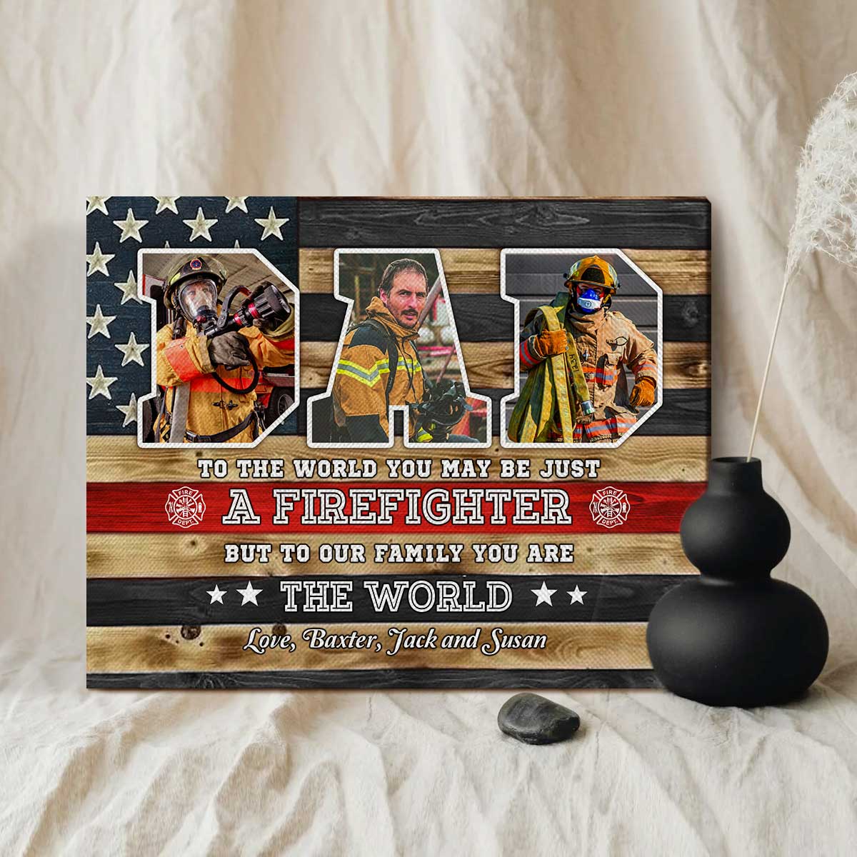Personalized Firefighter Dad Canvas personalization view for Dad