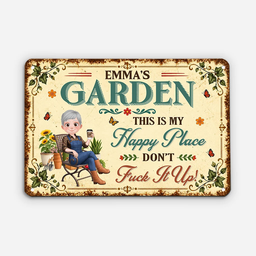 "This Is My Happy Place" Personalized Metal Sign - Custom Garden Sign for Plant Lovers