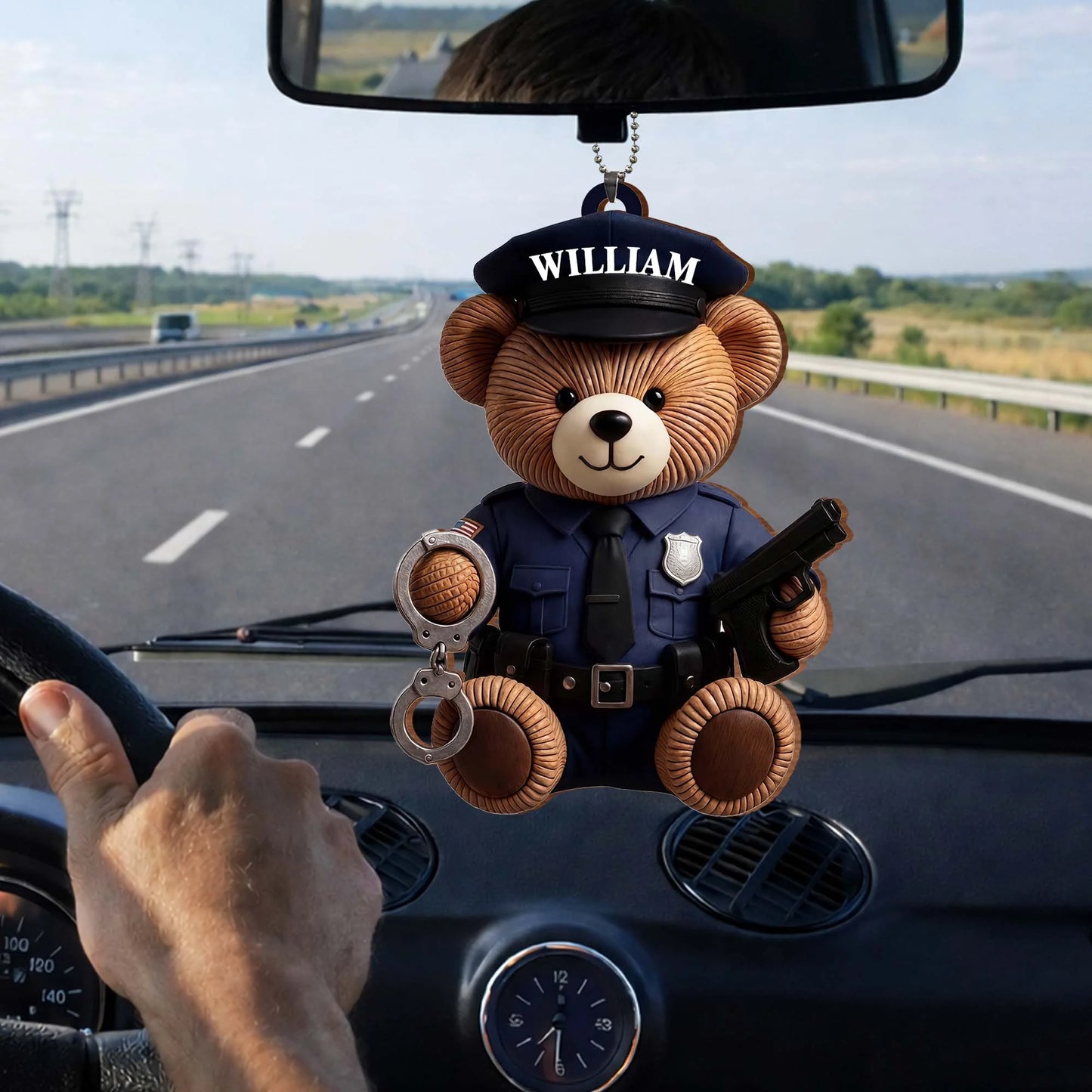 Wooden Ornament material and size view - Custom Police Officer Bear Wood Ornament