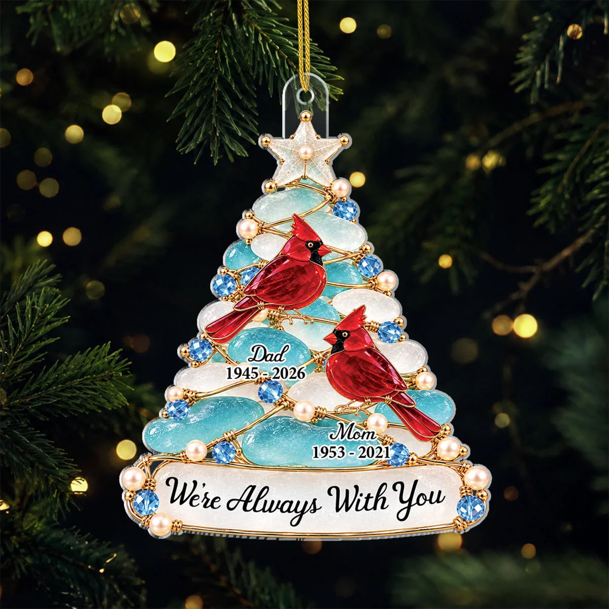 "We're Always With You" Custom Memorial Acrylic Ornament - Personalized Cardinal Remembrance Keepsake Gift