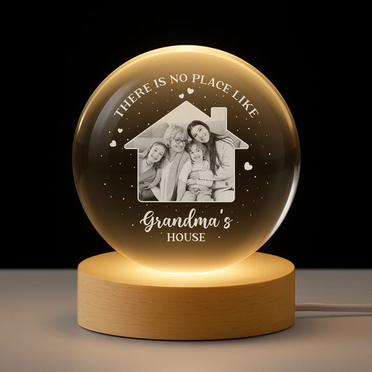 "There Is No Place Like Grandma's House" - Personalized Crystal Ball Lamp Gift for Grandparents