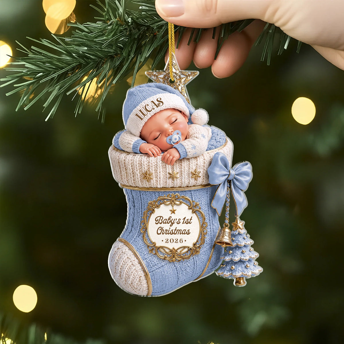 Baby's 1st Christmas Stocking Personalized Acrylic Ornament - Keepsake Gift for Newborn