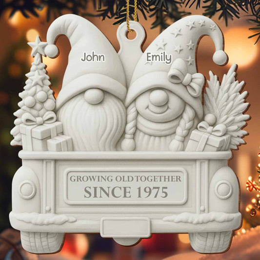 Growing Old Together Gnome Couple Christmas Ornament