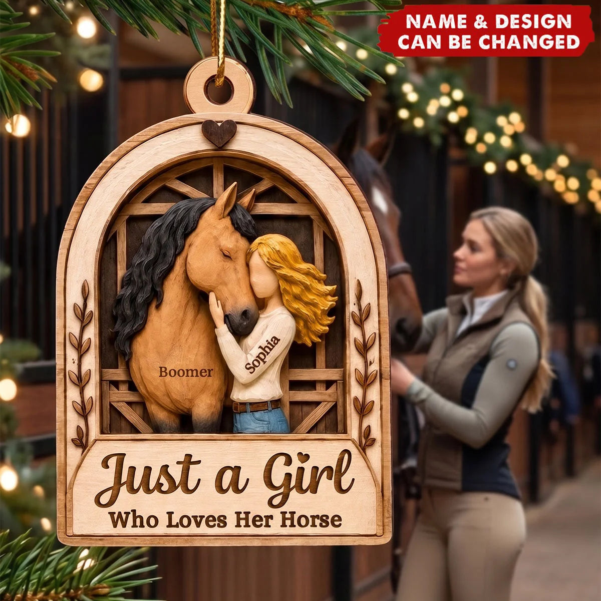 "Just A Girl Who Loves Her Horse" Personalized Wooden Ornament - Custom Equestrian Keepsake Gift for Horse Lovers