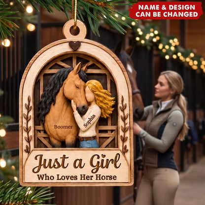 "Just A Girl Who Loves Her Horse" Personalized Wooden Ornament - Custom Equestrian Keepsake Gift for Horse Lovers