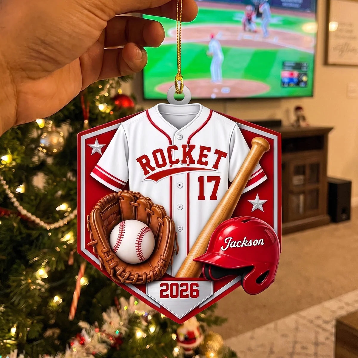 Personalized Baseball Player Wooden Ornament - Custom Jersey Number & Name Keepsake Gift for Son