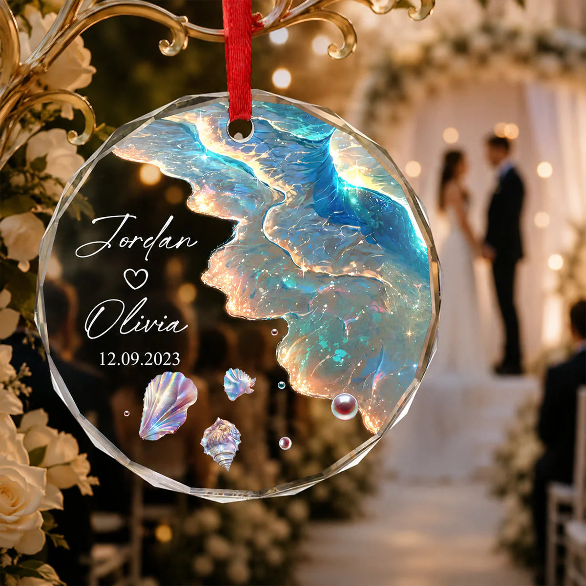Custom Wedding Glass Ornament for Couples with personalized design details for meaningful gifting image 6