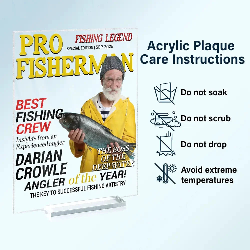 Pro Fisherman Magazine Custom Photo Acrylic Plaque - Personalized Fishing Legend Gift