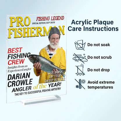 Pro Fisherman Magazine Custom Photo Acrylic Plaque - Personalized Fishing Legend Gift