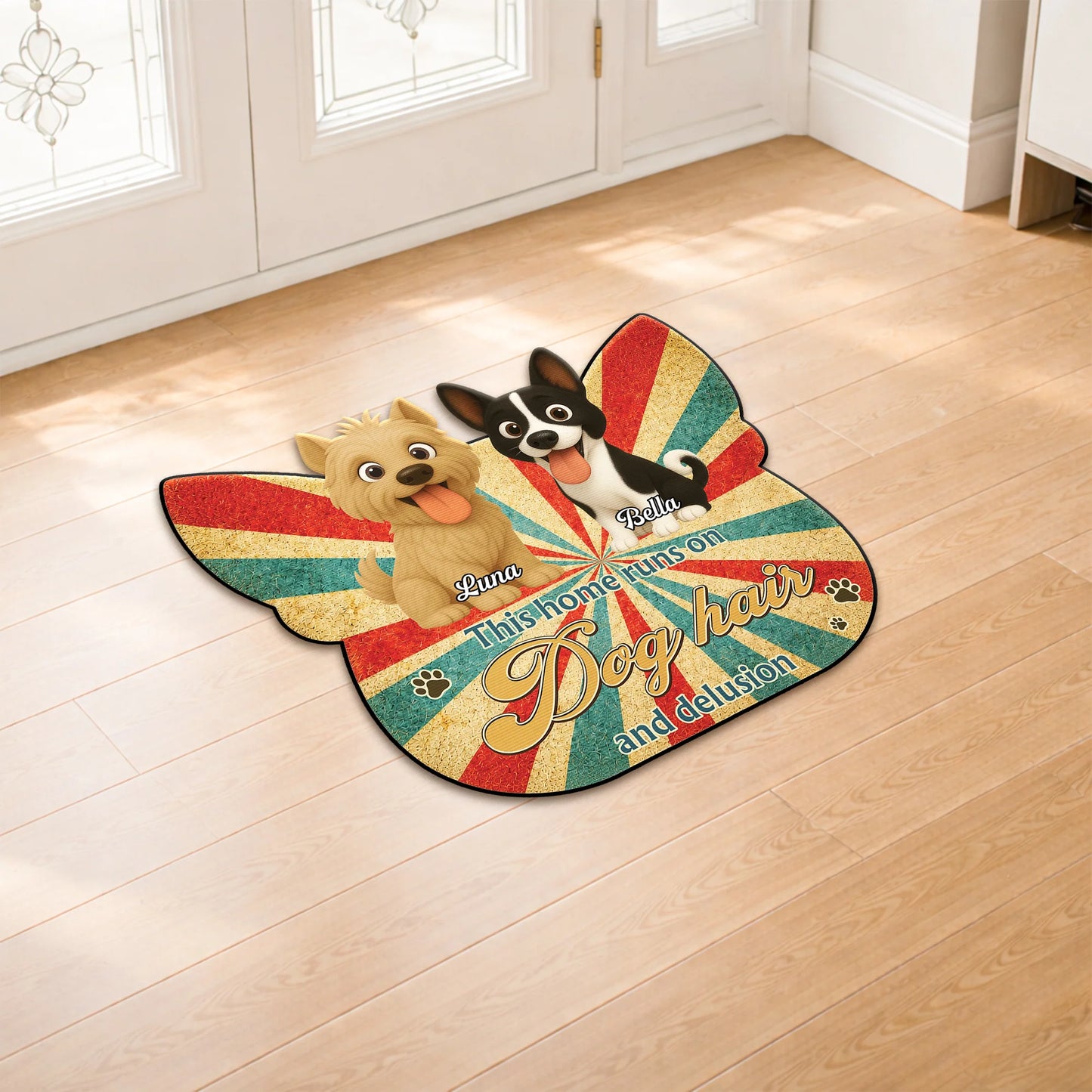 This Home Runs On Dog Hair And Delusion - Personalized Custom Shaped Doormat for Dog Lovers