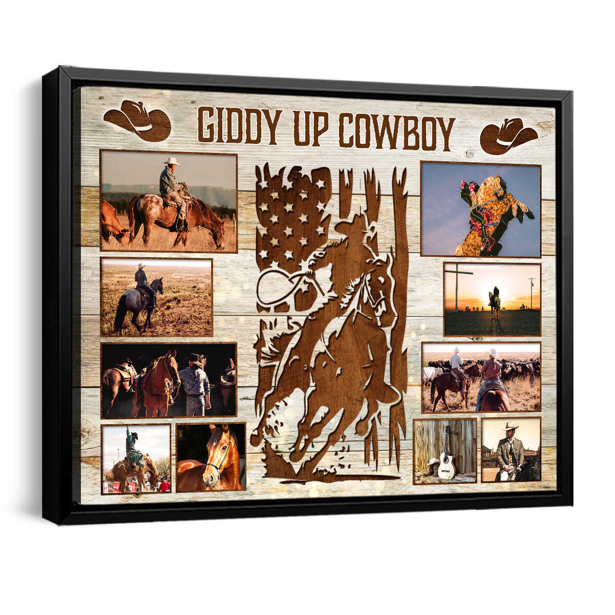 Canvas / Poster material and size view - Custom Cowboy Photo Collage Canvas