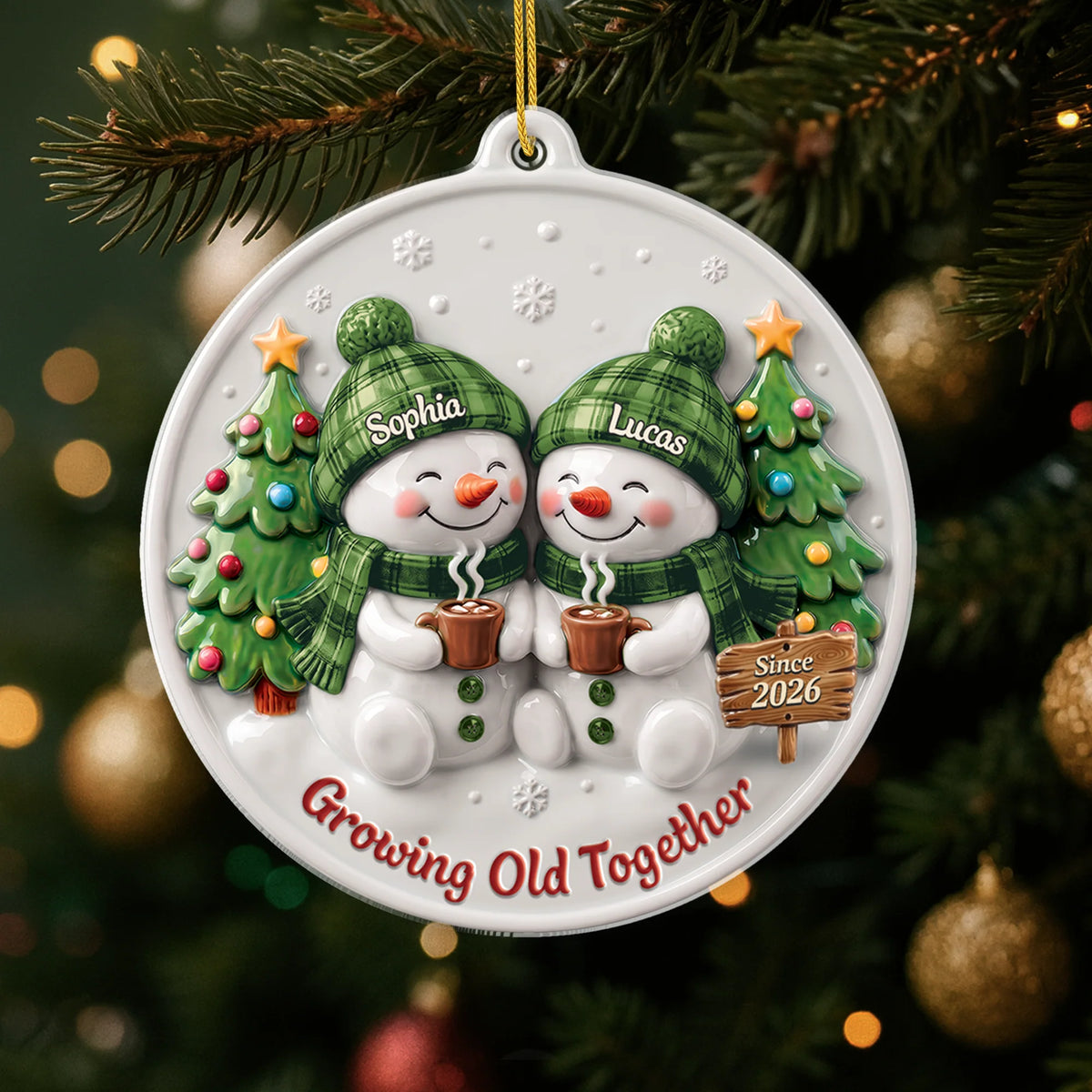 Growing Old Together Personalized Snowman Acrylic Ornament - Custom Christmas Keepsake Gift for Couples