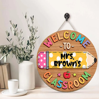 Wood Sign material and size view - Personalized Teacher Classroom Sign