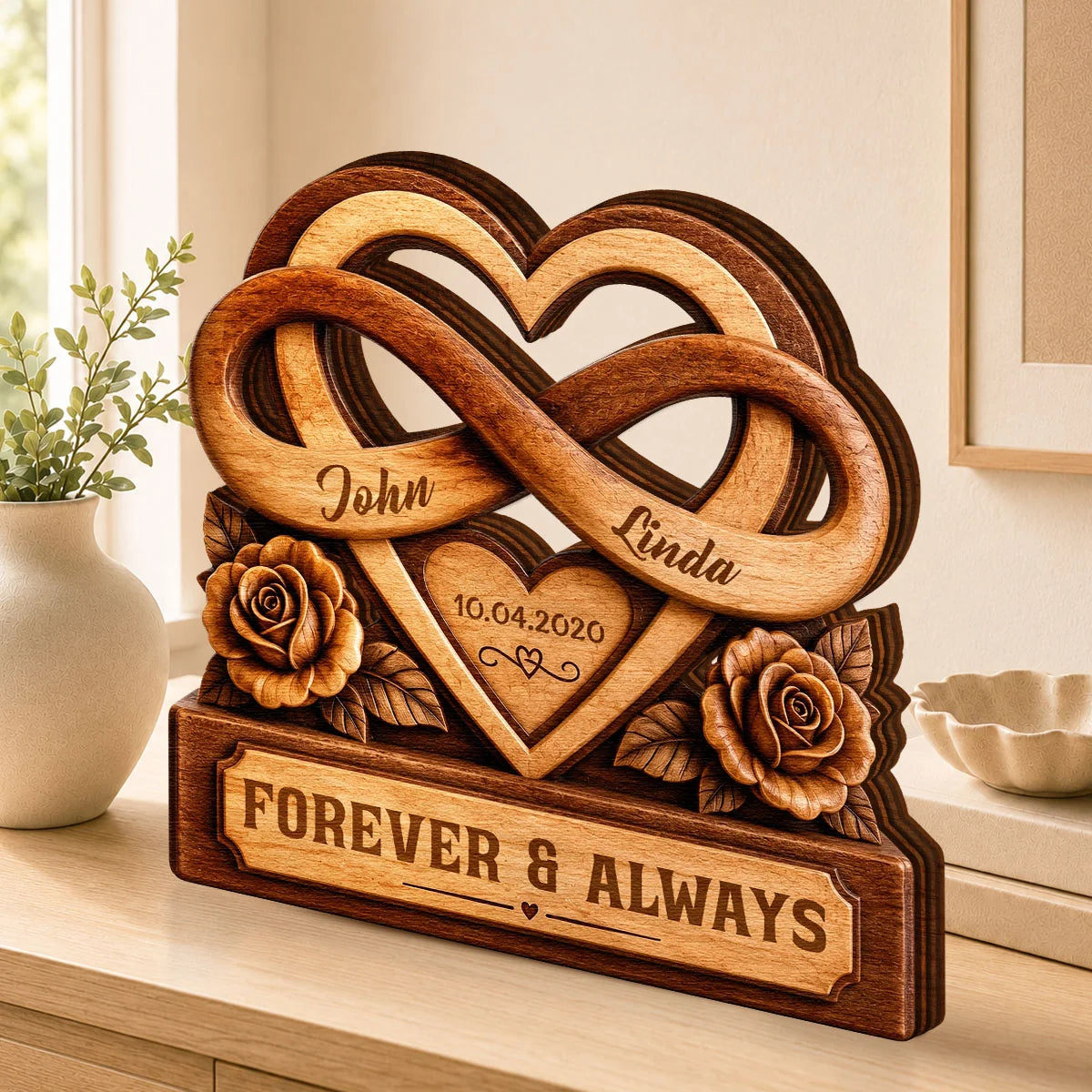Personalized Anniversary Wooden Plaque personalization view for Couples