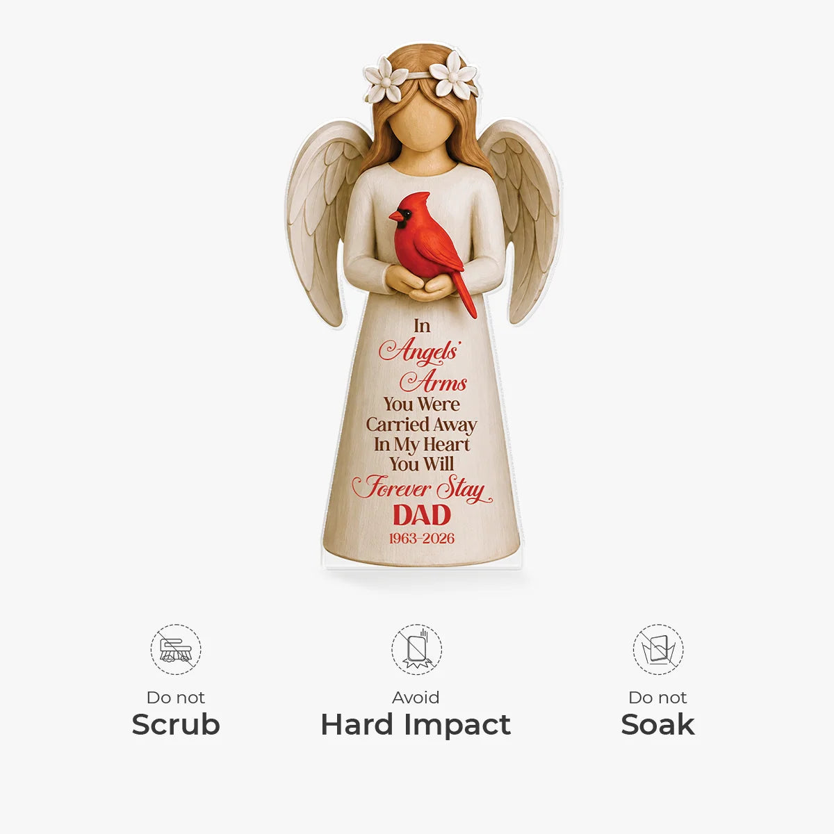 In Angels Arms Personalized Memorial Plaque - Custom Cardinal Keepsake for Loss of Loved One