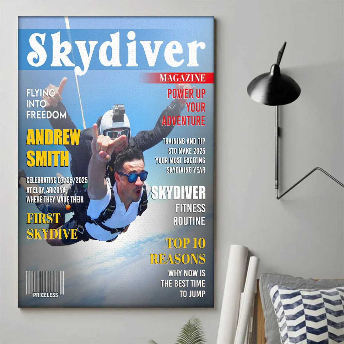 Canvas / Poster material and size view - Custom Skydiver Magazine Cover Canvas